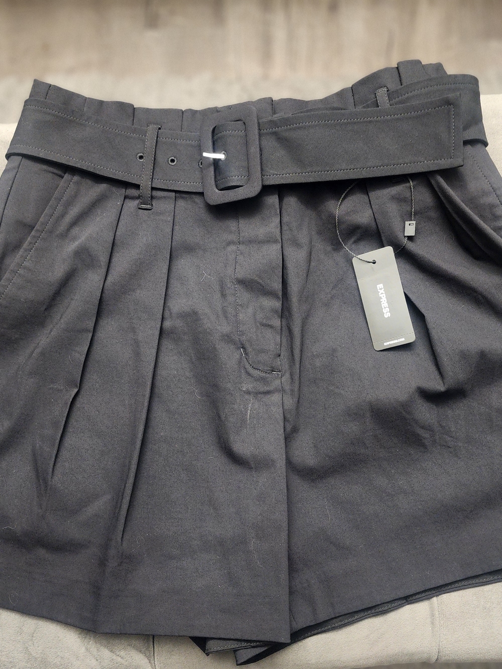 Express Black - BRAND NEW  High-Waist Pleated Belted Shorts